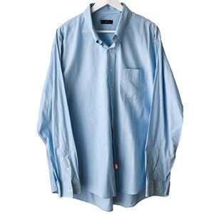 CLUB ROOM Men's Blue and Green Pinstripe Long Sleeve Dress Shirt - Size 18/36-37